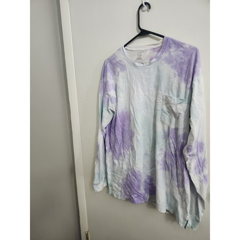 Victoria's Secret PINK Tie Dye Long Sleeve Pocket T-Shirt Purple Mint Large